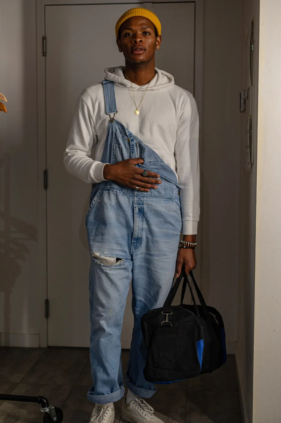 Blue-Collar Worker in Jeans Overalls