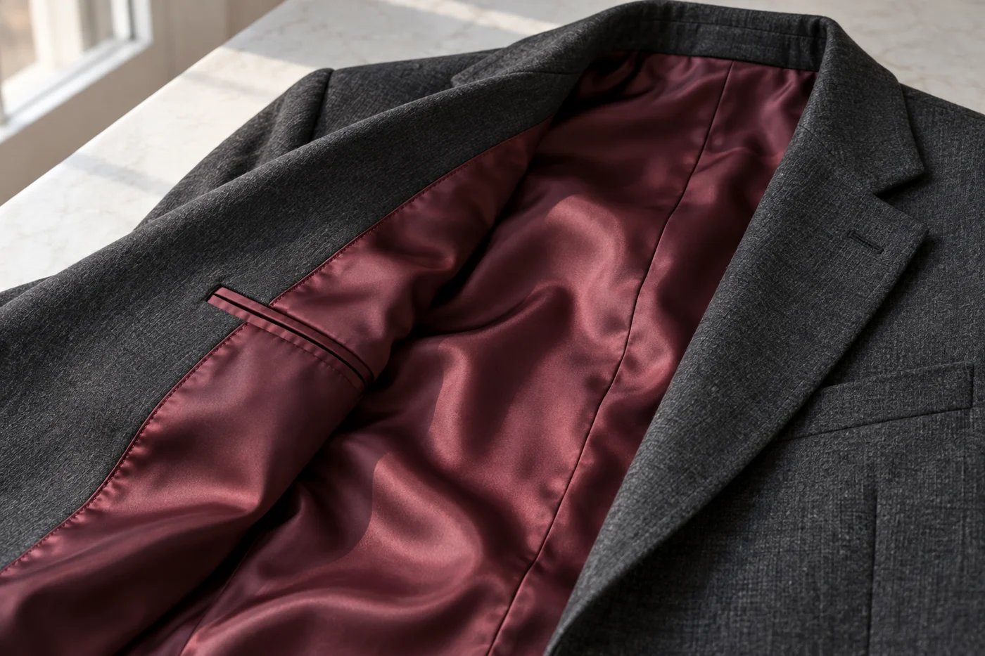 An open jacket showing its smooth lining