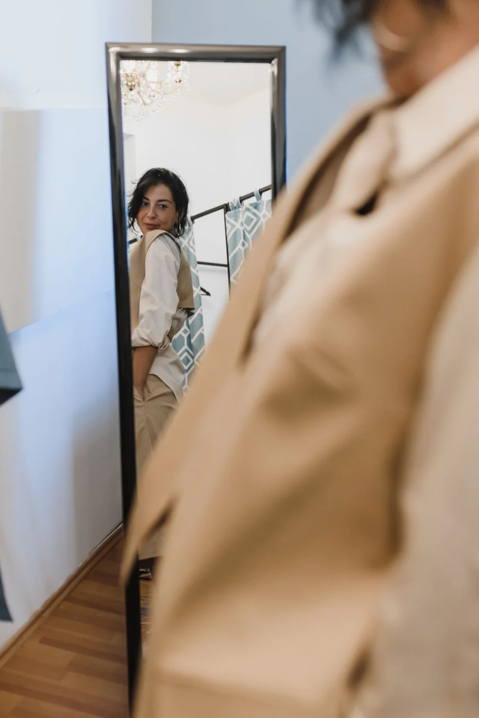 Woman Trying On a Dress